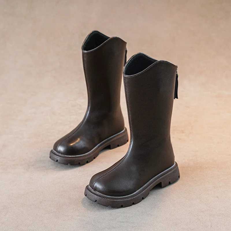 Autumn/Winter Sweet Baby Girls Round Toe Popular Casual Catwalk Boots Zipper Kids Soft Children Elegant Square Heel Warm BootsXJ241206