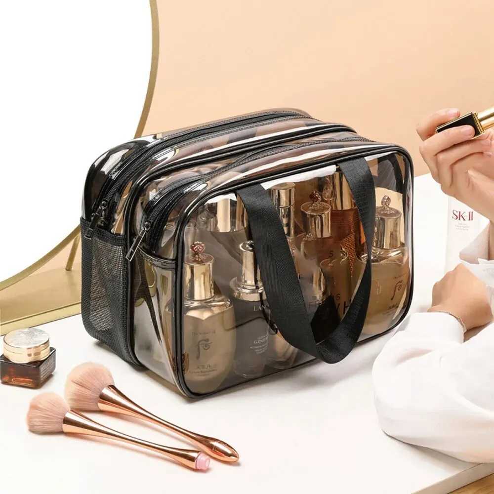 Dry Wet Separati Transparent Waterproof Makeup Bag With Double-Layer Large Capacity Portable Pvc Mesh Storage Bag W BagXJ241206