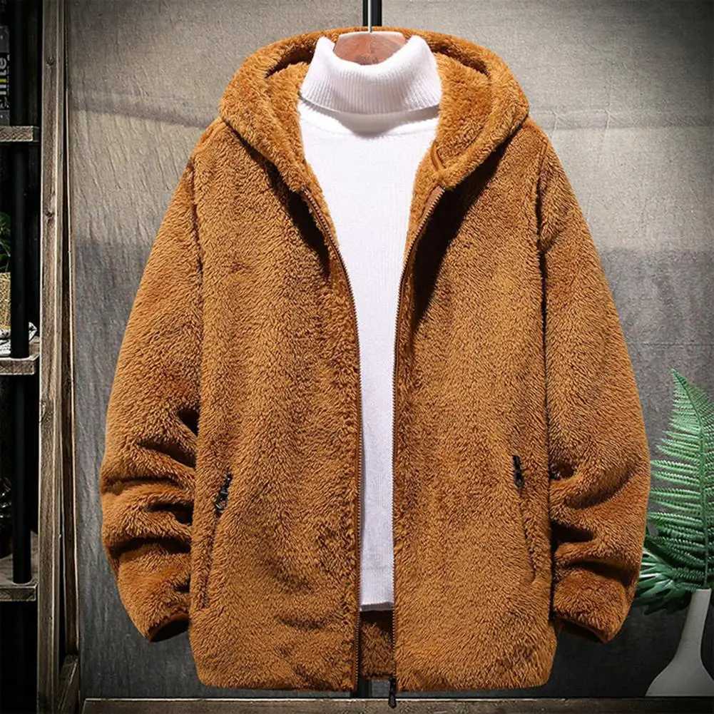 Furry Cardigan Winter Coat Plush Zipper Hooded Jacket Solid Color Soft Cold-proof Thicken Plus Size Autumn Hoodie SweatshirtXJ241206