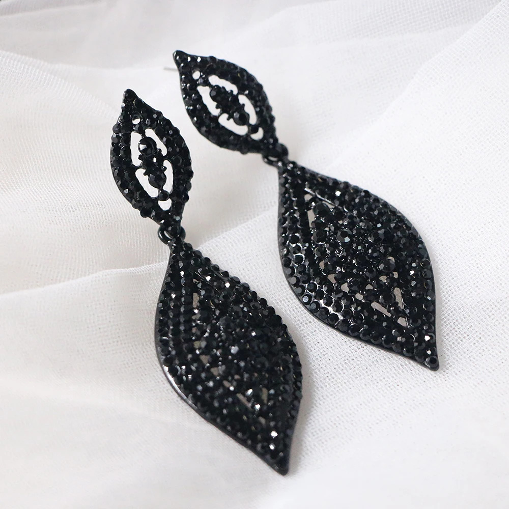 Crystal Black Big Earring Pendant Alloy Long Drop Bridal Korean Fashion Long Earings Goth Accessories Drop Leaf Earring 241205