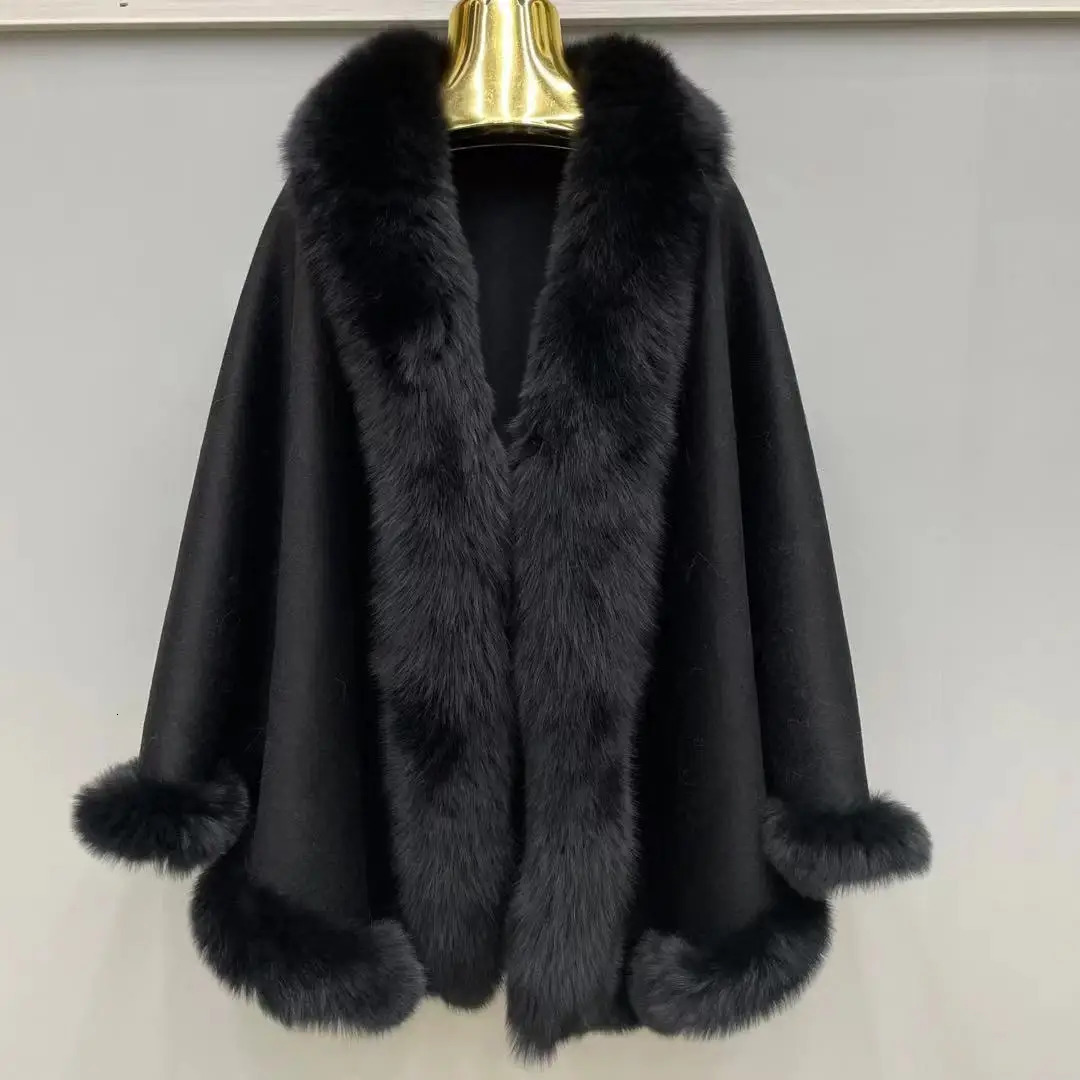 Autumn And Winter Fox Fur Cape Bridal Jacket Thickened Cardigan Doublesided Cashmere Poncho 241205