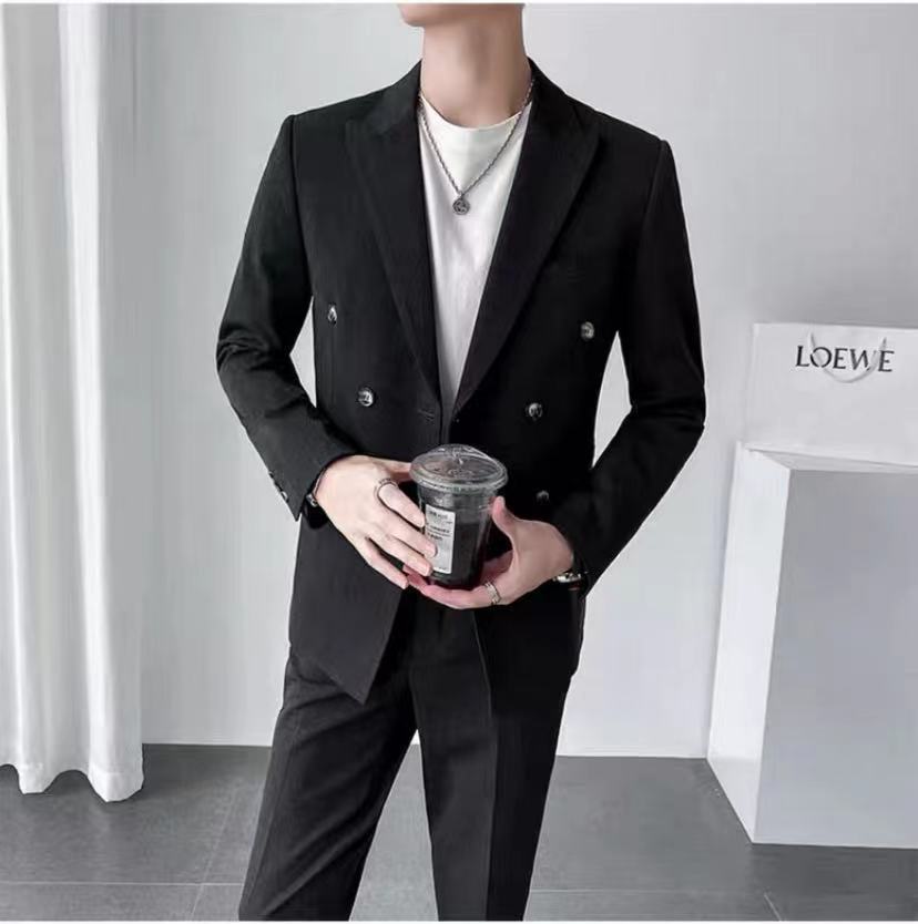 X1025Double-breasted suit for men wedding dress slim fit suit for men trendy casual