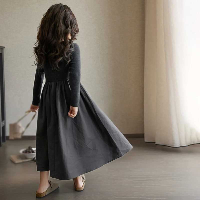 Autumn Girls Exquisite Workmanship Korean Sle Dress Girls Slish Fluffy Dress Skin-friendly And Breathable Mid-calf DressXJ241206