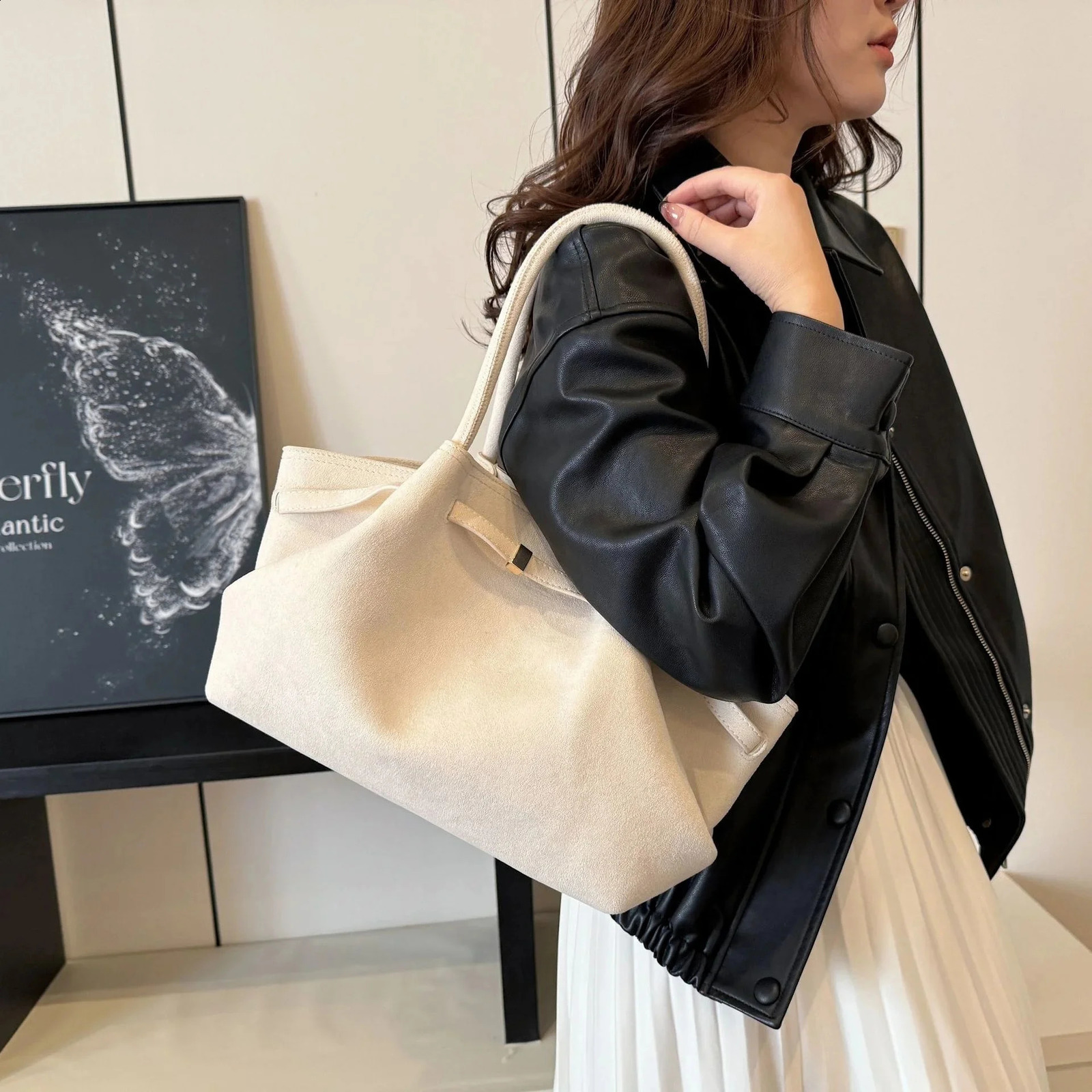 Suede Leather Underarm Shoulder Bag For Women Fashion Large Capacity Handbag n Wedding Crossbody 241204