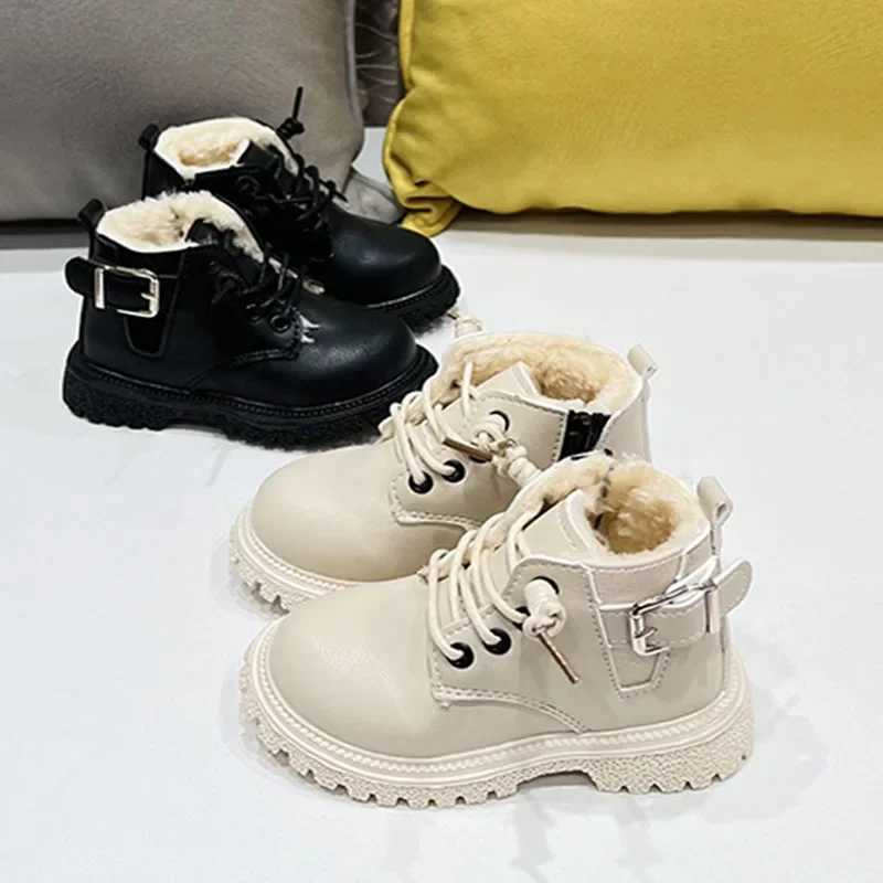 New Childrens Fashion Boots Winter Thickened Boys Girls Anti-Skid Warm Boots Side Zipper Solid Color Kids Casual Shoes H08193XJ241206