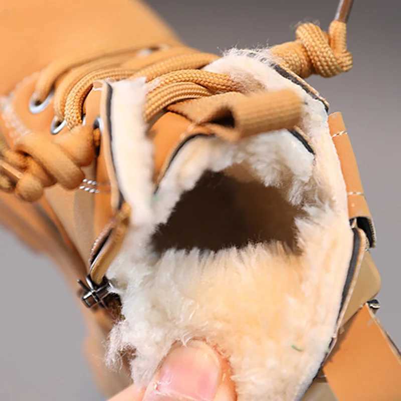 New Childrens Fashion Boots Winter Thickened Boys Girls Anti Slip Warm Leather Boots Side Zipper Solid Color Kids Casual ShoesXJ241206