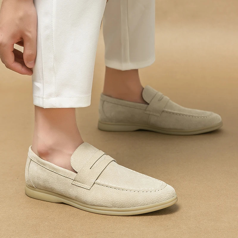 Social Suede Driving Shoes Genuine Leather Men Casual Shoes Soft Men Loafers Moccasins Slip on Leisure Walking Shoe 241206