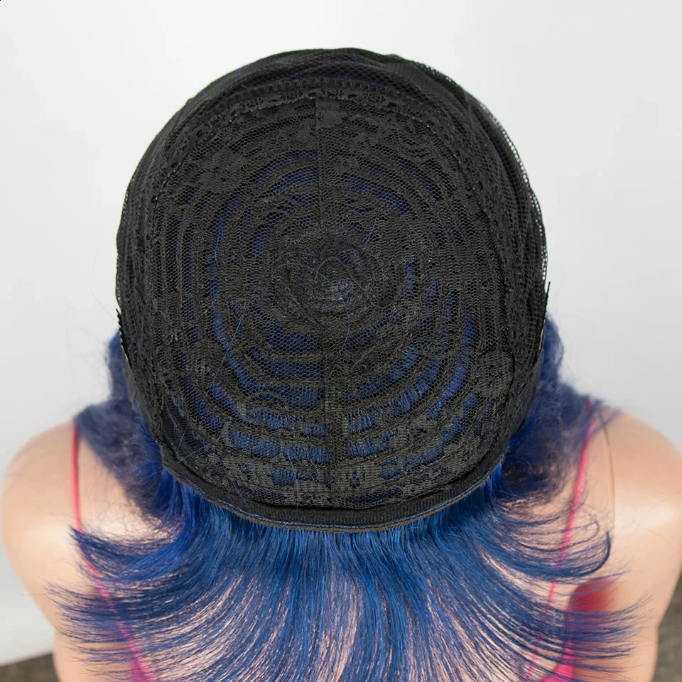 Blue straight wig with bangs Brazilian Remy natural straight wig female royal blue straight wig cosplay wig 241206