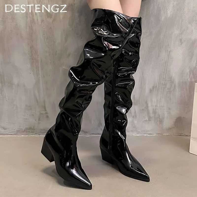 High Quality Pointed Toe Chunky Wan High Boots Designer Fi Mid H Leather Shoes Winter New Pump Dress Unprinted Good Product Zapatillas T241206