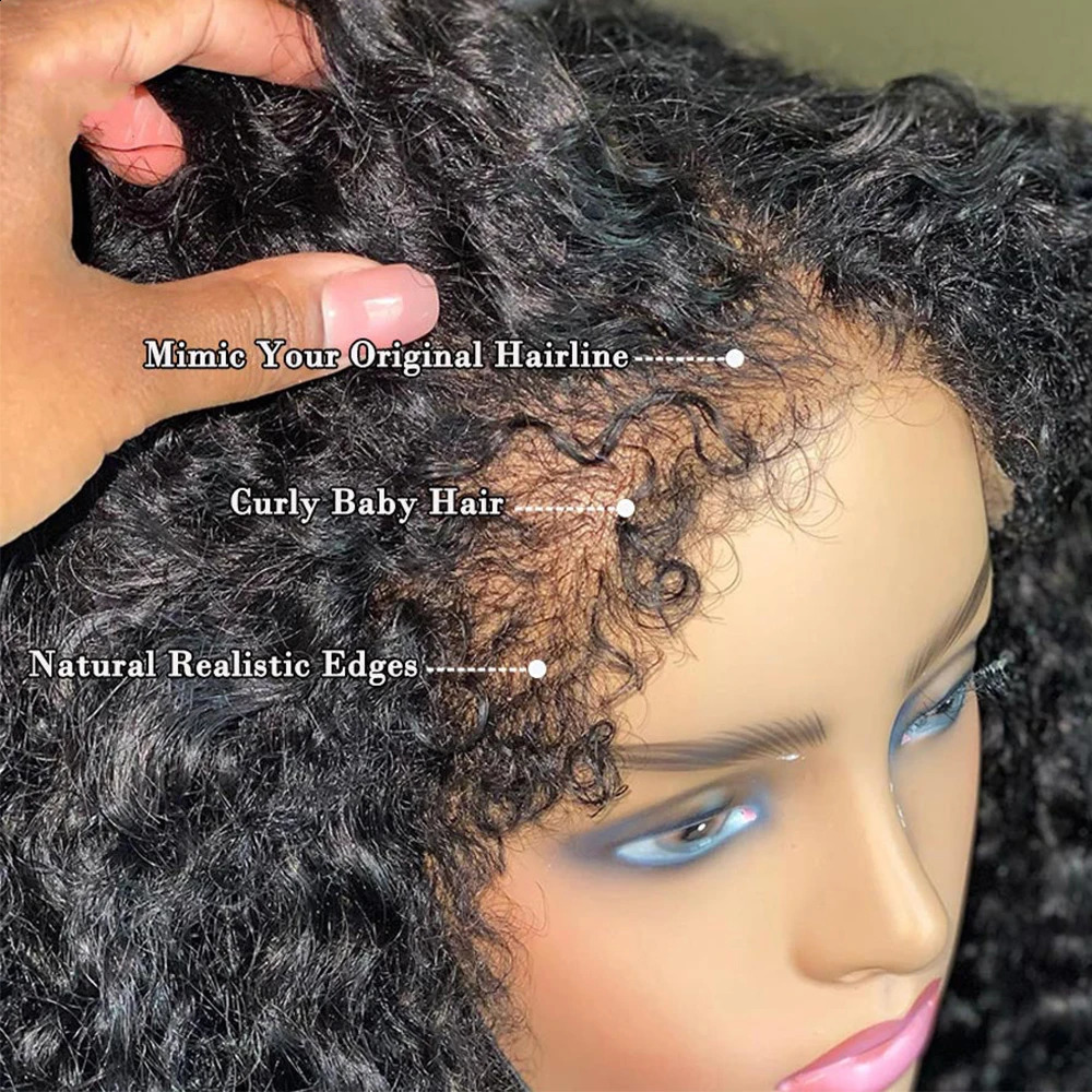 Short Bob Kinky Curly Human Hair Frontal Wig 4C Edges Lace Front Wigs Transparent 4x4 Closure Human Hair Wig Natural Hairline 250409