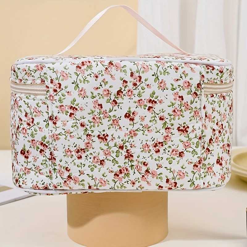 Large-Capacity Makeup Bag Floral Print Cosmetic Bag For Girl Portable Womens Cosmetic Bag Travel Bag Bathroom W Bag For EaXJ241206