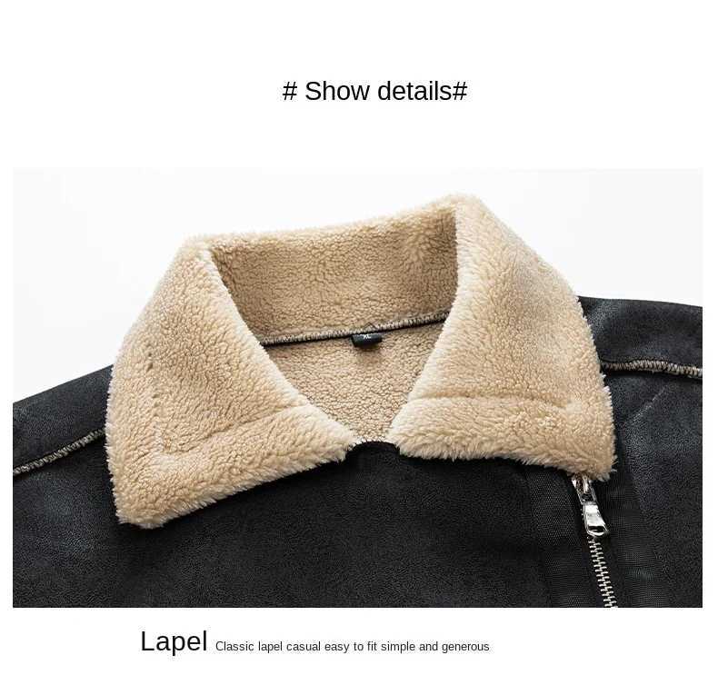 Mens Suede Jacket Autumn Winter New Fashion Solid Color Warm Thickened Outdoor Sports Lapel Coat Men Simplicity Cotton ClothesXJ241206
