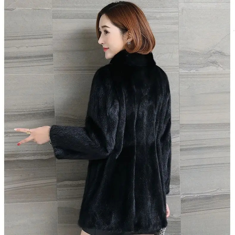 Fur coat winter womens jacket imitating mink fur stand up collar short sleeved casual womens clothing 241202