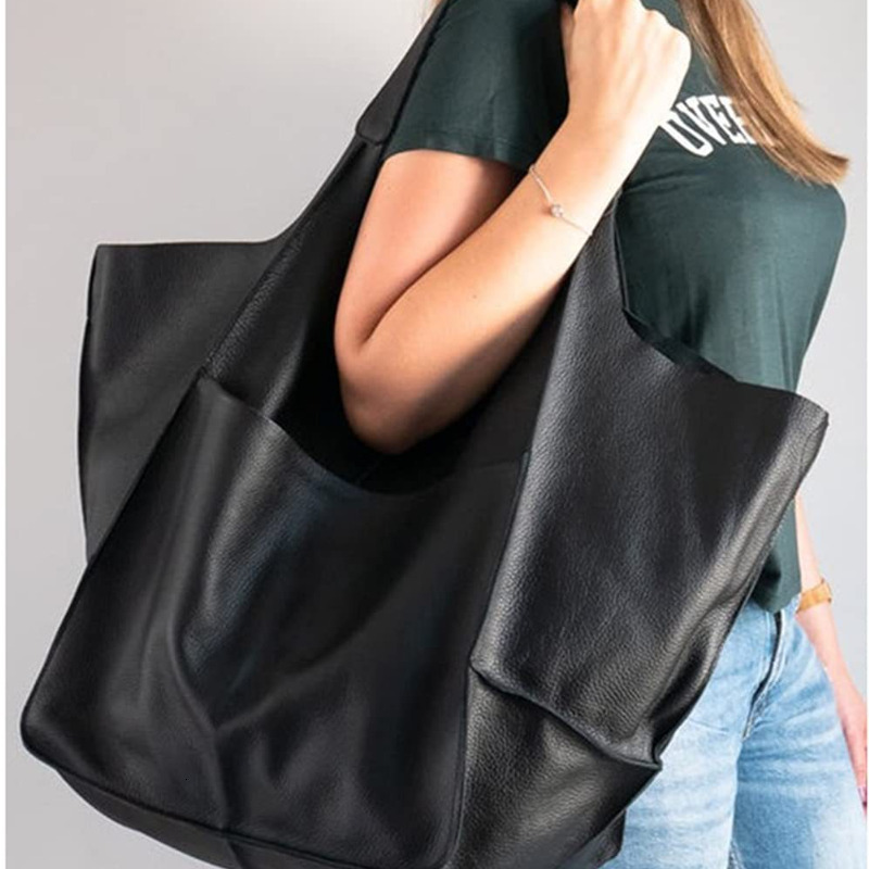 Simple Soft PU Leather Big Shoulder Vintage Large Capacity Female Handheld Tote Bags High-End Solid Color Ladies Handbags