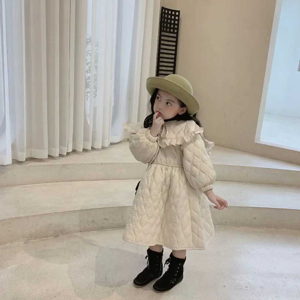 Autumn and Winter Girls Dress Season New Fashionable Thickened Large Flip Thickened Dress Childrens Little Girl Princess DressXJ241206
