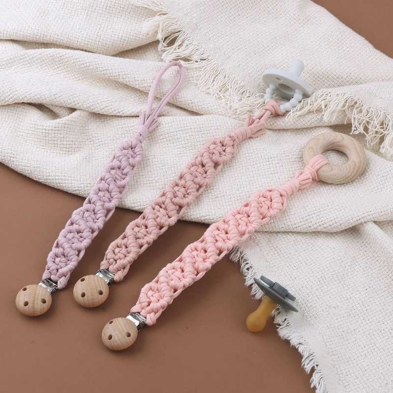 Pacifier Holders Clips# Vintage Simple Crochet Pacifier Clip Baby Cotton Pacifier Chain for Newborn Teething Soother Chew Dummy Clips Handmade H241206