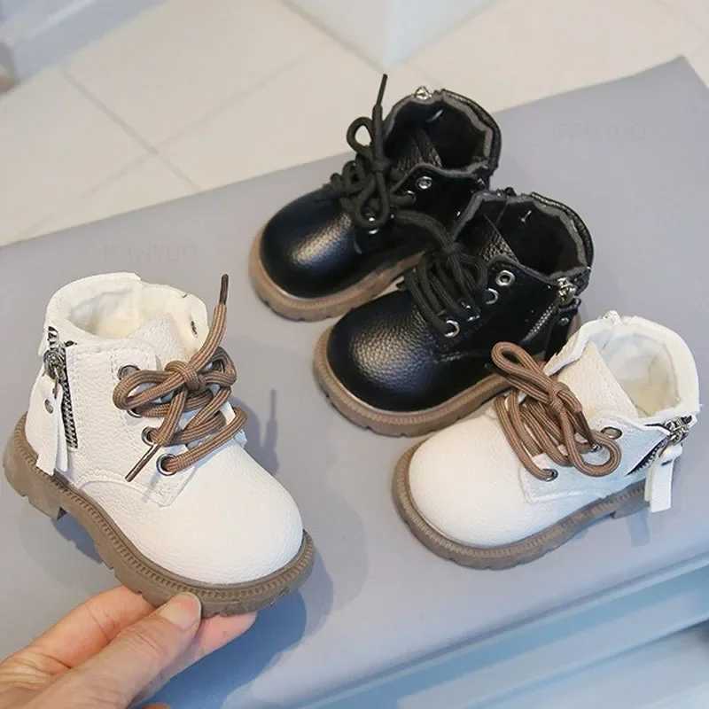 Winter Warm Non Slip Children Walking Shoes Kindergarten Students Thick Plush Korean Boots Boys Girls Fashion Leather Snow BootsXJ241206