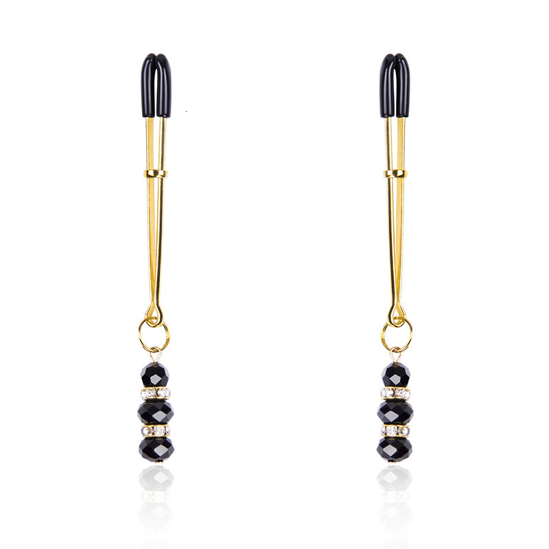 Female Alternative SM Sex Long Breast Clip Teasing Adult Toy Glass Bead Gold Long Breast Clip Breast Clip