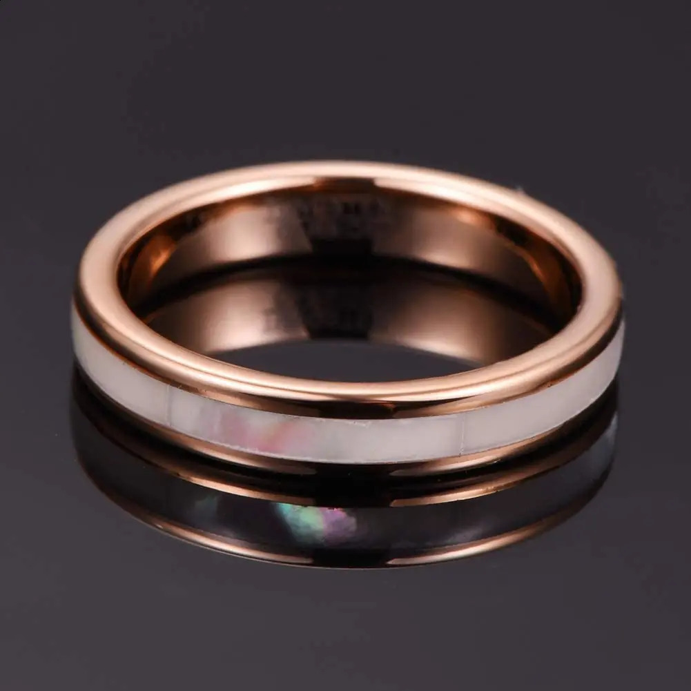 4mm simple Tungsten Carbide Ring Womens Rose Gold Ring with Mother of Pearl Shell 241205