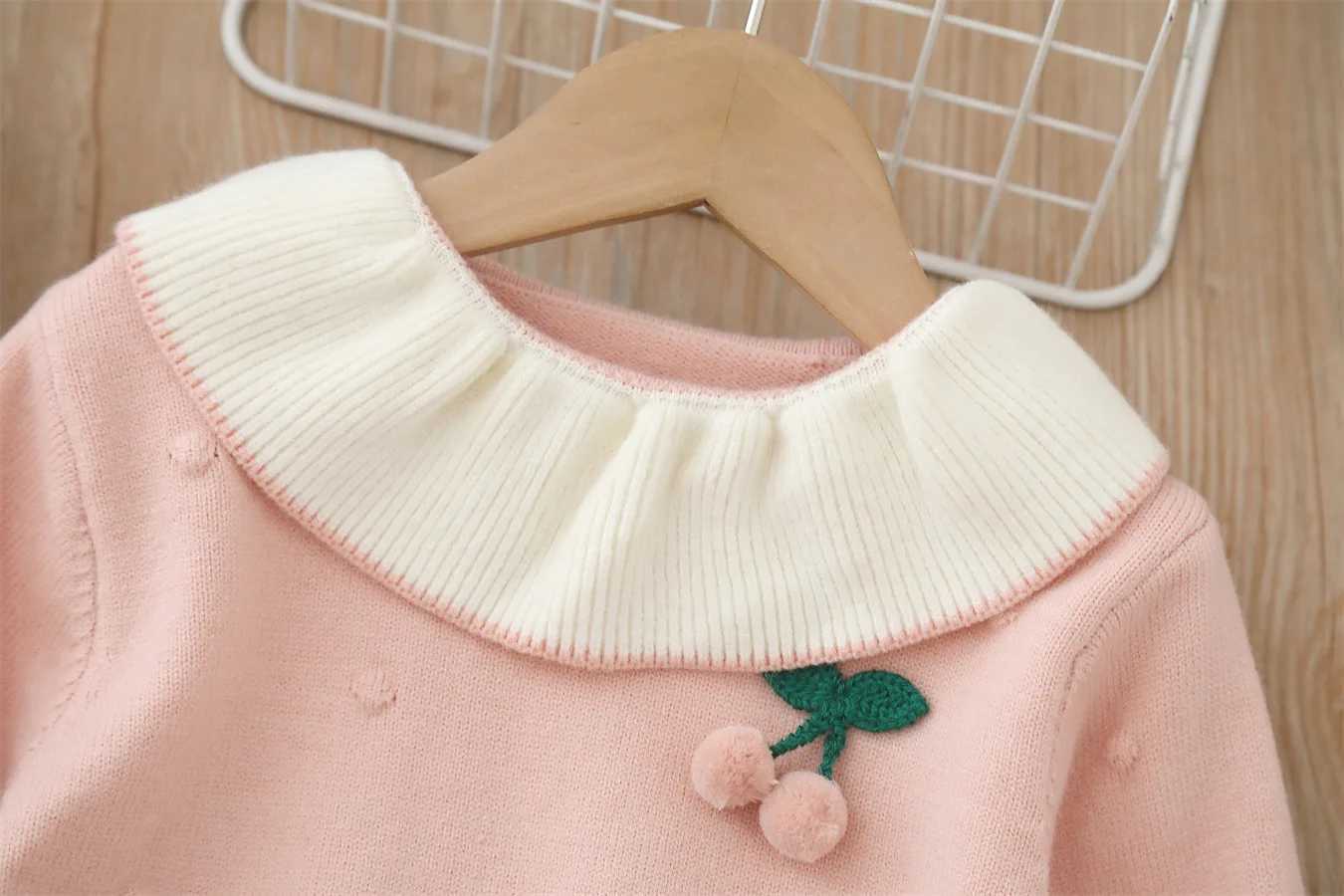 Girls Casual Dresses Cherry Embellished Lapel Dress Flower Girl Dresses Wedding Dress Girls Clothes for 2 To 6 YearsXJ241206