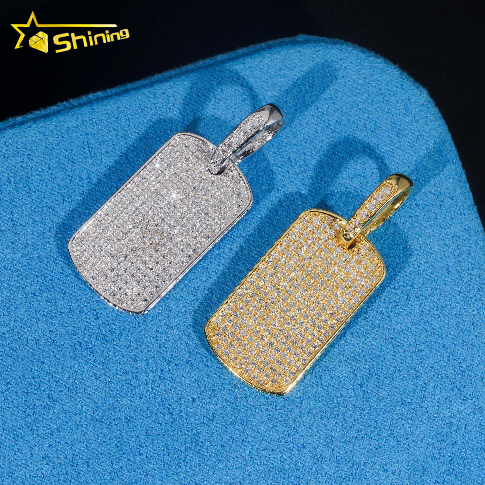 Custom Sterling Silver Fashion Jewelry Pendants Charms Pass Diamond Tester Fully VVS Moissanite Diamond Dog Tag Pendant