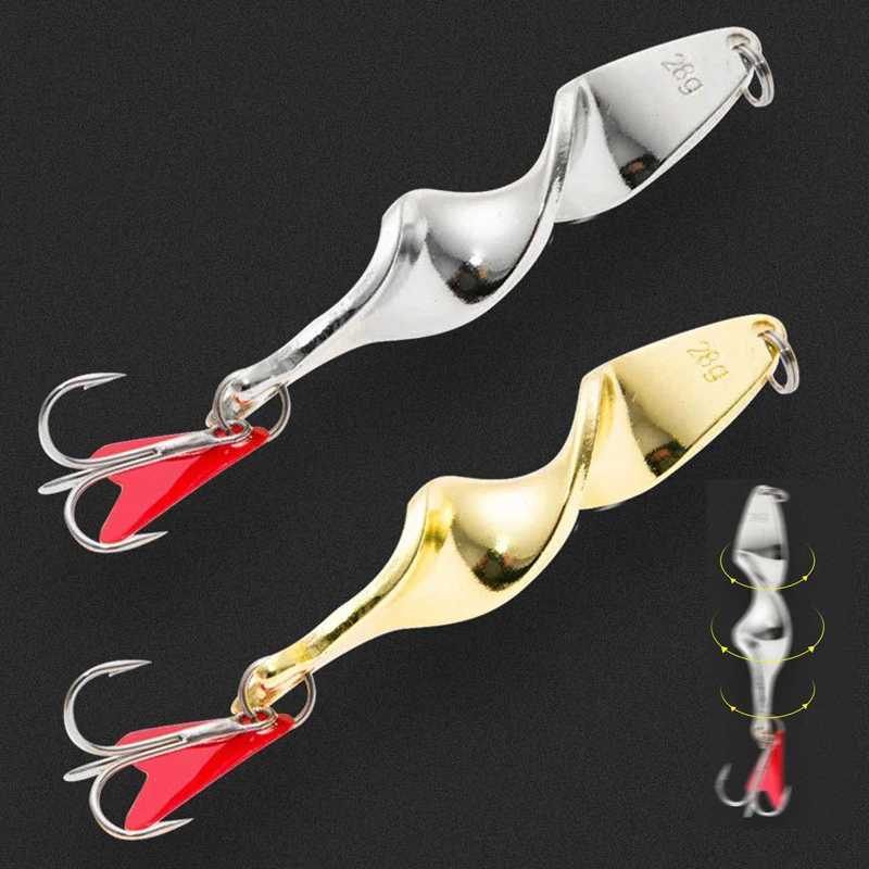 1PCS Gold Silver 10g 14g 21g 28g Rotating Metal Spinner Spoon Fishing Lure Baits For Trout Pike Pesca Fish Treb Hook TackXJ241128