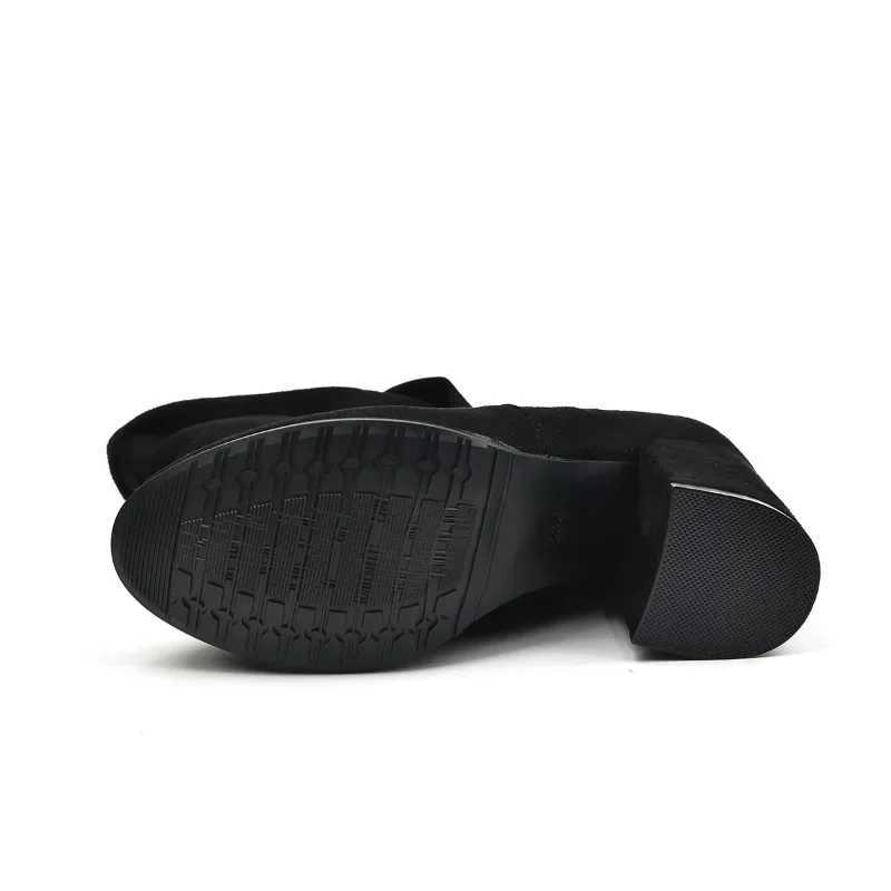 High Quality Sexy club black thick high heels suitable for wearing shoes above the knee and elastic boots Botas Altas Plataforma Mujer T241206