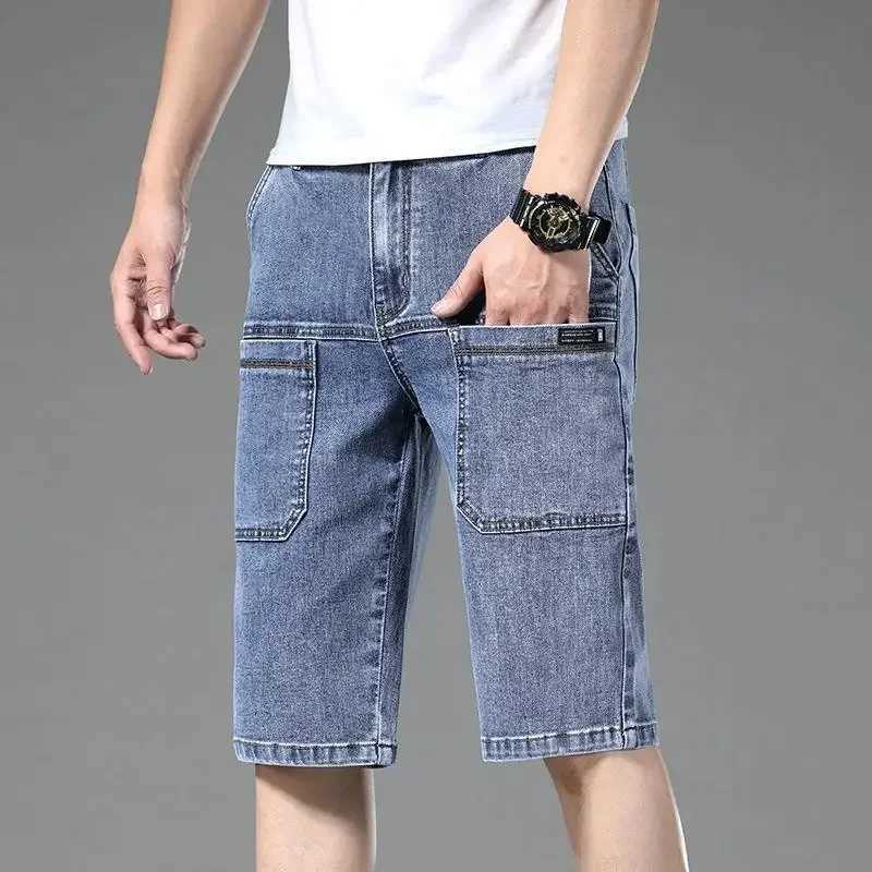 Bluedenim Shorts For Men Casual Trendy Cargo Pants Quarter Length Summer Wear Youth Seven Half Length Denim ShortsXJ241206