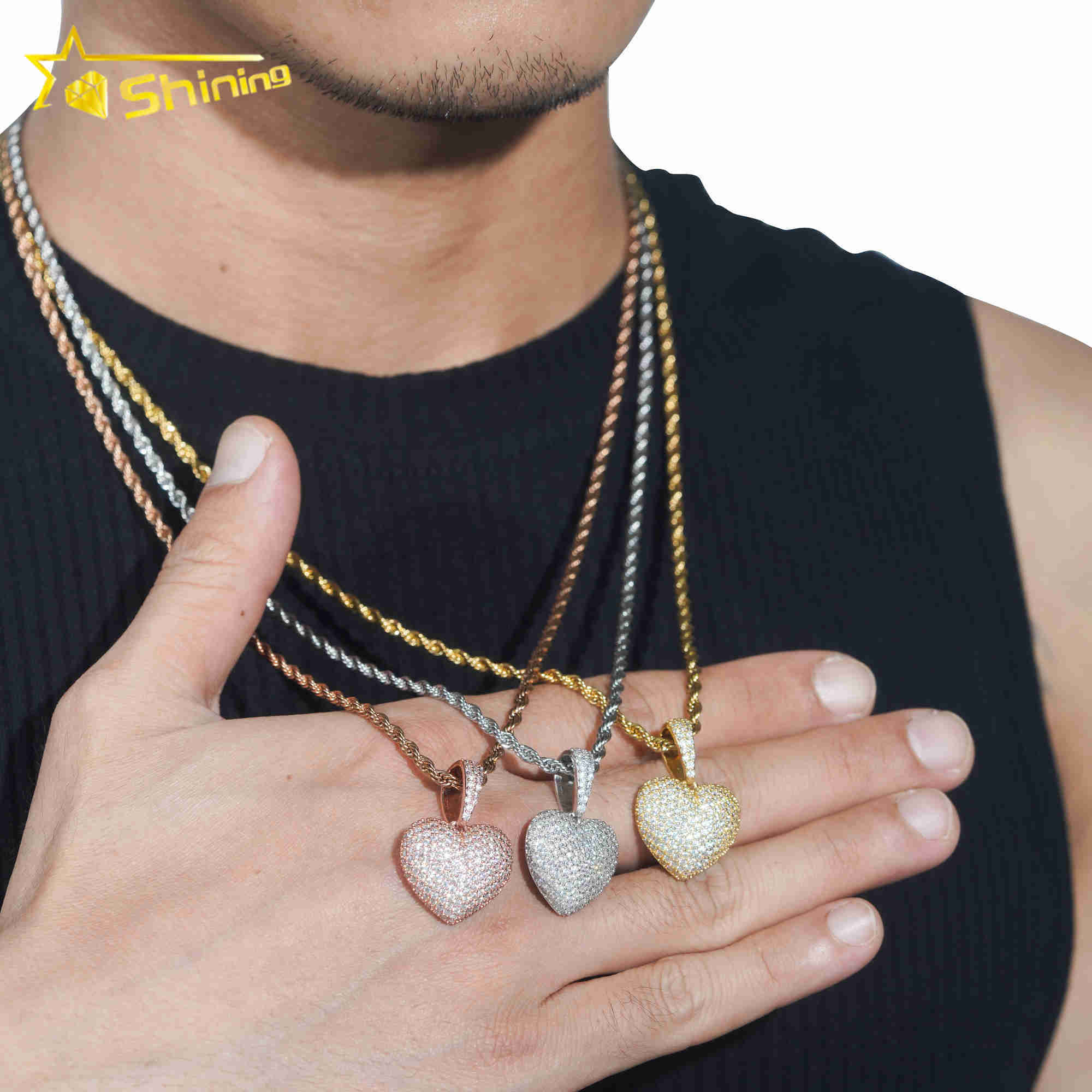 Ready To Ship Hip Hop Heart Iced Out 925 Sterling Silver Diamond Moissanite Pendant for Necklace