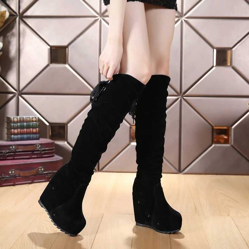 High Quality Black Boots Wedge Shoes Winter Shoes Sexy Thick H High Sexy Boots Warm Autumn Over Knee Women Increase T241206