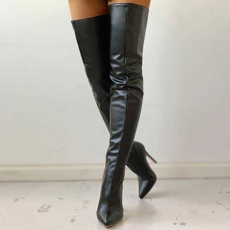 High Quality Size 46 Sexy Stiletto Heels Height H 11cm Black Knee Boots Womens Club Party Ultra Thin Leg Boots Fi Personalized Boots T241206