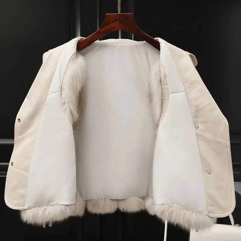 Autumn Winter Fe Faux Fur Waistcoat Top 2024 Women Splicing Together Fur Vest Jacket Fashion Ladies Plush Sveless OutwearXJ241206