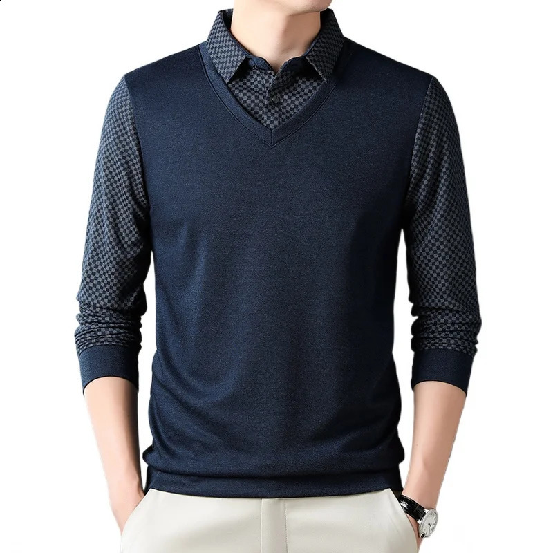 Mens Polo Shirt Plaid Casual Long Sleeved Pullover Lapel Clothing 241205