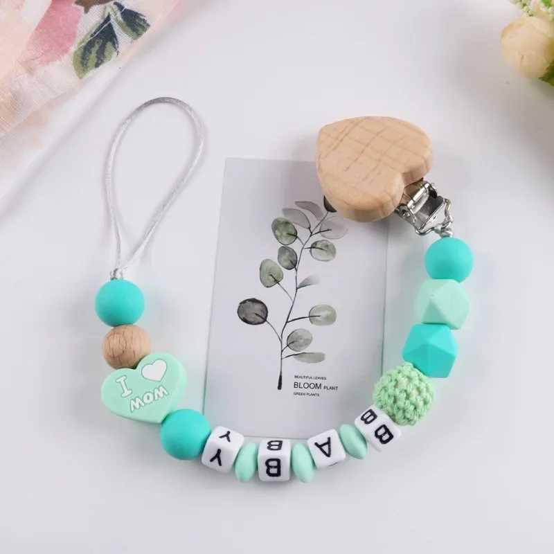 Pacifier Holders Clips# Personalized Name Baby Pacifier Clips Chains Heart Beech Silicone Beads Teethers Dummy Nipple Holder Clip Newborn Teething Toy