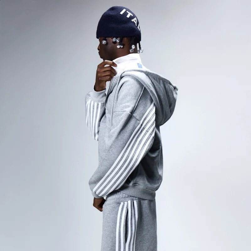 Y2K 2 piece tracksuit high quality Embroidered Striped streetwear Men Women Sweatshirt Oversized Hoodie Hip Hop Track Pants Set 241205Z