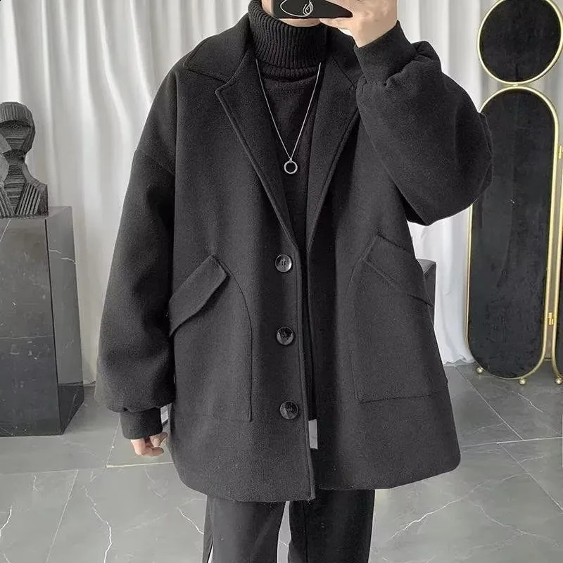 EBAIHUI Mens Solid Color Coat Trench British Style Lapel Single Breasted Coats Black Apricot Casual Daily Straight Hem Outwear 241202