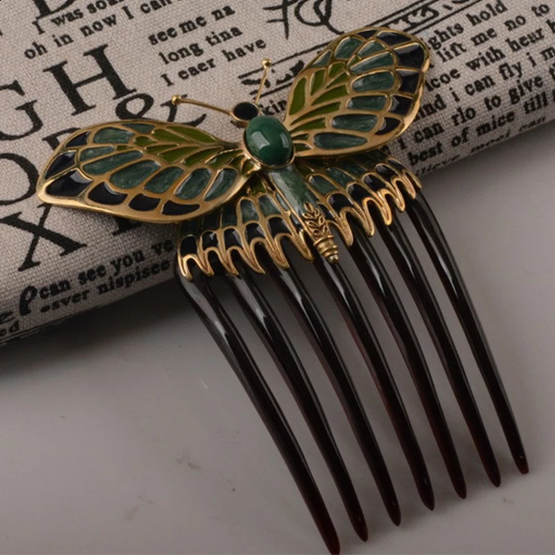 Titanic Movie Rose Butterfly Hairpin Vintage Copper Haircomb Collection Turquoise Jewelry Role Playing Jewelry Props Gifts 241205