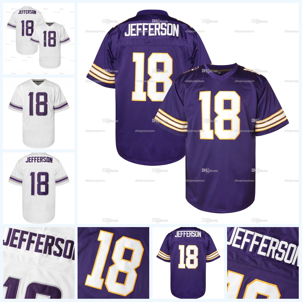 In stock 18 Justin Jefferson Football Jersey Christmas Gift 100% Stitched Fast Shipping Grey Embroidered Letter Number Design