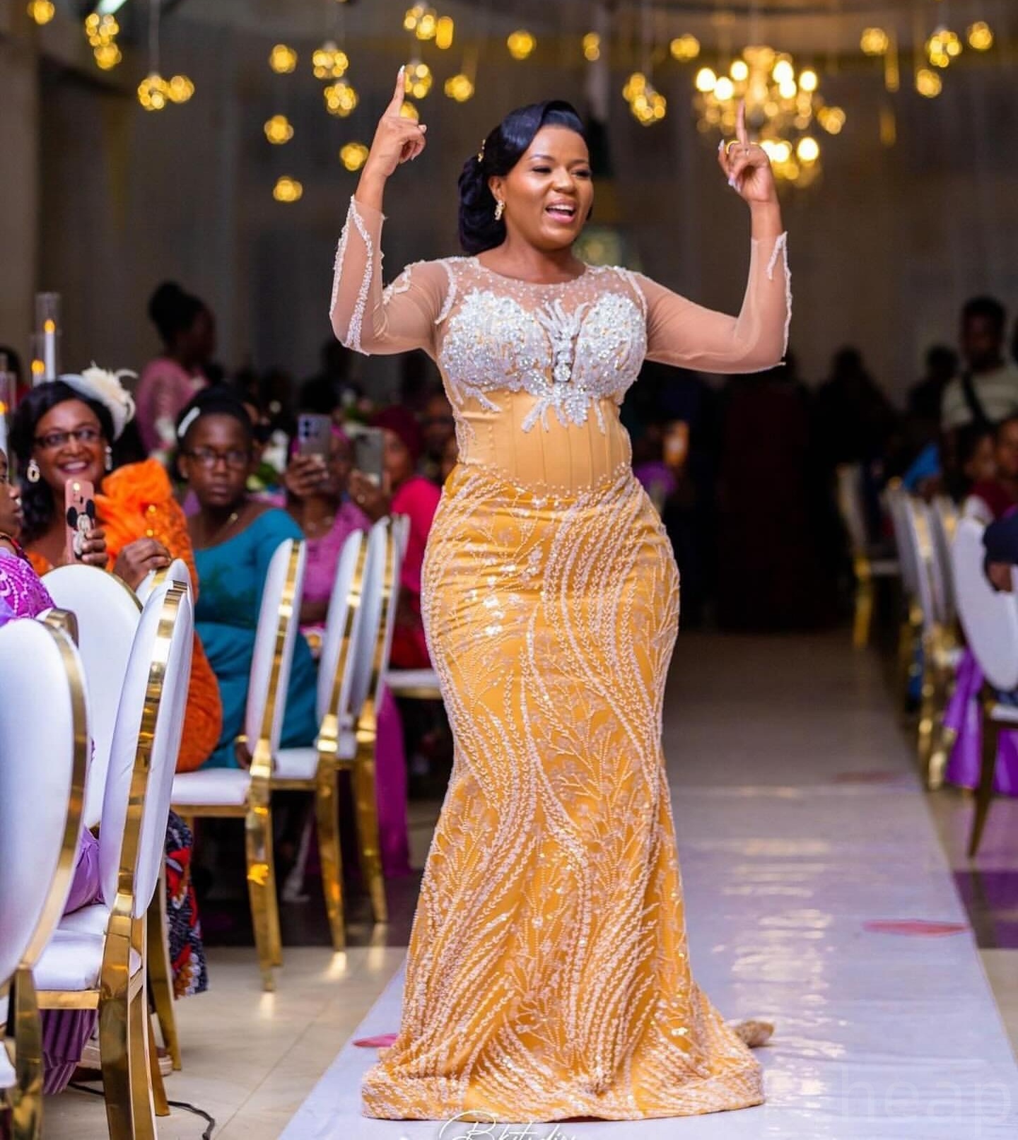 Yellow Mermaid Prom Dresses 2025 Lace Beaded Rhinestones Full Sleeves Evening Formal Party Second Birthday Engagement Gowns Plus Size Dress For Specia