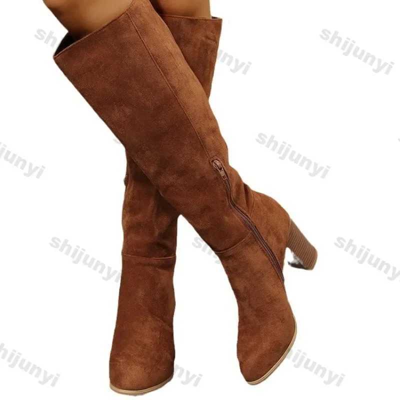 High Quality Wens boots Fi winter new Lg tube boots knee side zipper artificial suede Cfort N slider high heels boots Botas Mujer T241206