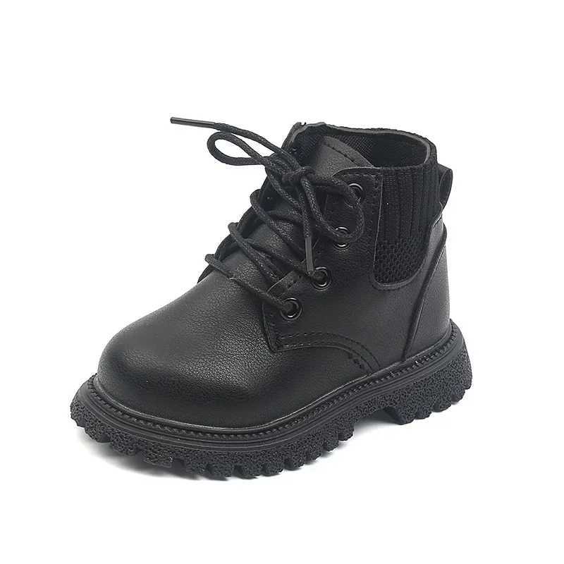 Children Short Boots Boys Fashion Tide Ankle Boots Autumn and Winter Girls Soft Sole Boots Single Boots Leather Boots Anti-skidXJ241206
