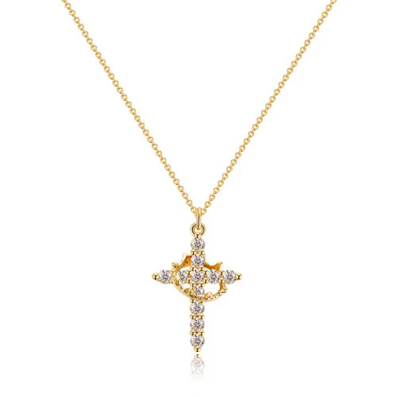 Other Cross Crown Pendant Choker Necklace - Silver/Gold Chain Trendy Jewelry for Women Men Girls Party Holiday Gift S25315