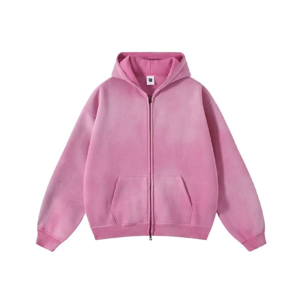 Men's gradient solid color hooded cardigan, women's casual sportswear, loose zipper casual couple's top, retro basic multi-color worn-o