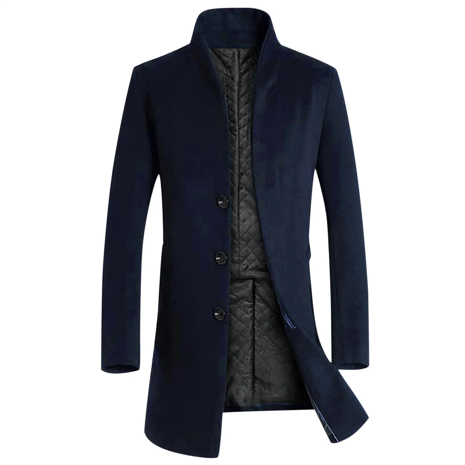 Winter Jacket Men Stand Collar Overcoat Singlebreasted Long Trench Coat Cardigan abrigo hombre Mens Casual Coats 241202