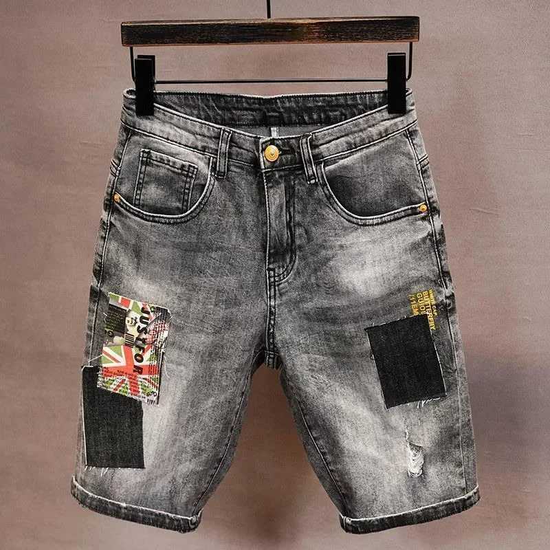 Man Denim Shorts Ripped Short Jeans Pants For Men With Pockets Blue Stretchable Wih Zipper Original Xl Summer Trend Unique RudeXJ241206