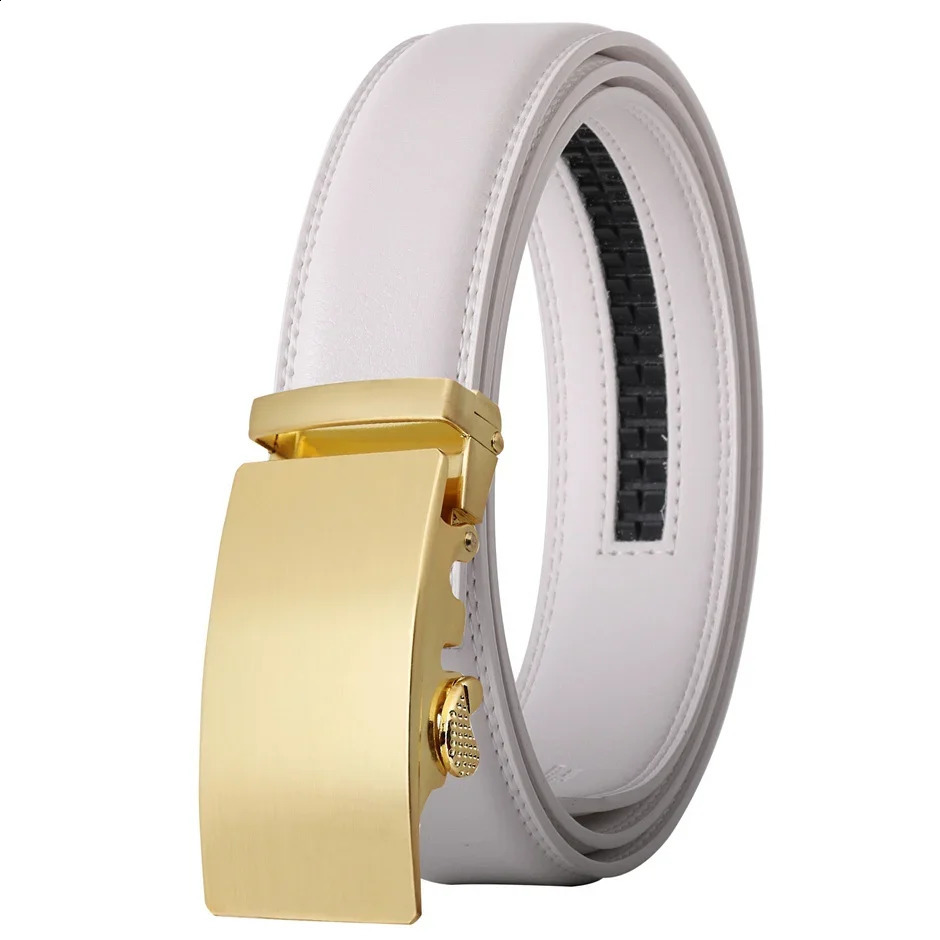 Gold Automatic Buckle Male Belt Brown Black White Blue Gray Leather Belts For Men High Quality Mens Belts Casual B514 241205