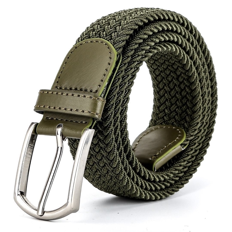 110cm Navy Blue Green High Leather Buckle Belt Jeans Accessories Men Elastic Braided Casual Women Canvas match 1PCS 241205