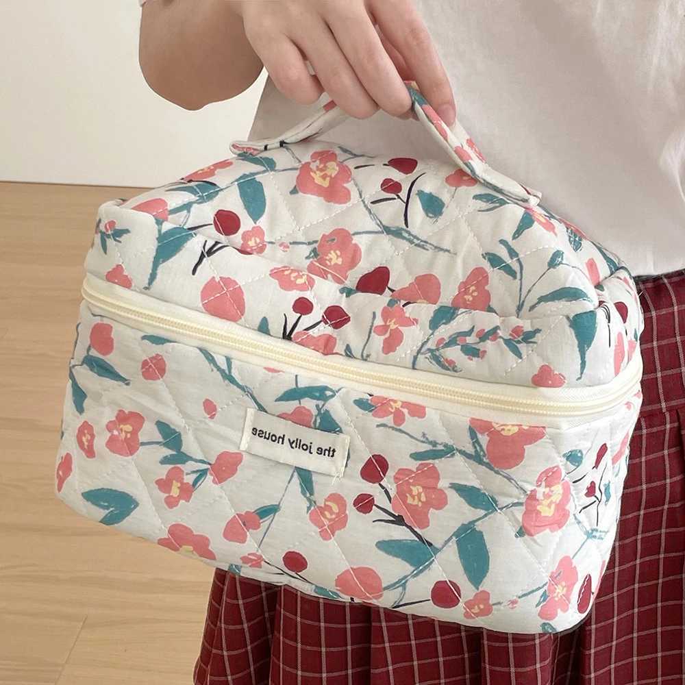 Fi Flower Quilting Womens Cosmetic Bag Portable Tote Cott Makeup Storage Pouch Cute Toiletry Make Up Travel Bag For GiftXJ241206