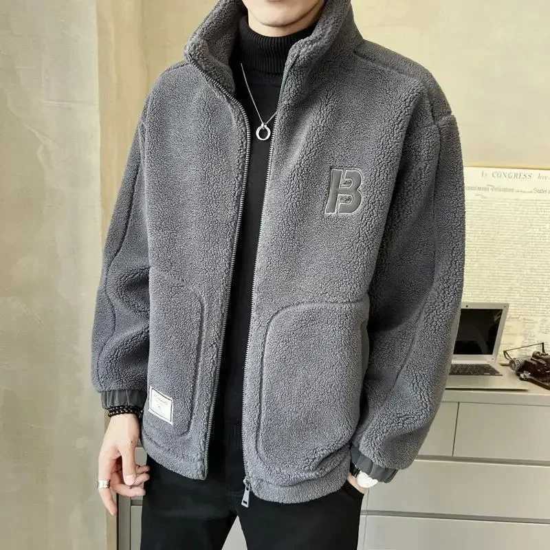 Korean Fashion New Lamb Fleece Jacket Men Autumn Winter Large Size Fleece Padded Couple Trendy Brand Ins Loose Lamb Wool JacketsXJ241206