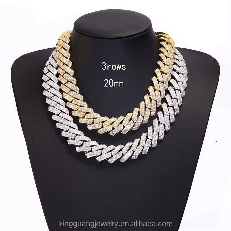 XG RTS 20 mm Wide 3 Rows Dia Cuban Chain iced out moissanite chains solid heavy s sier Fine Jewelry Necklaces A+